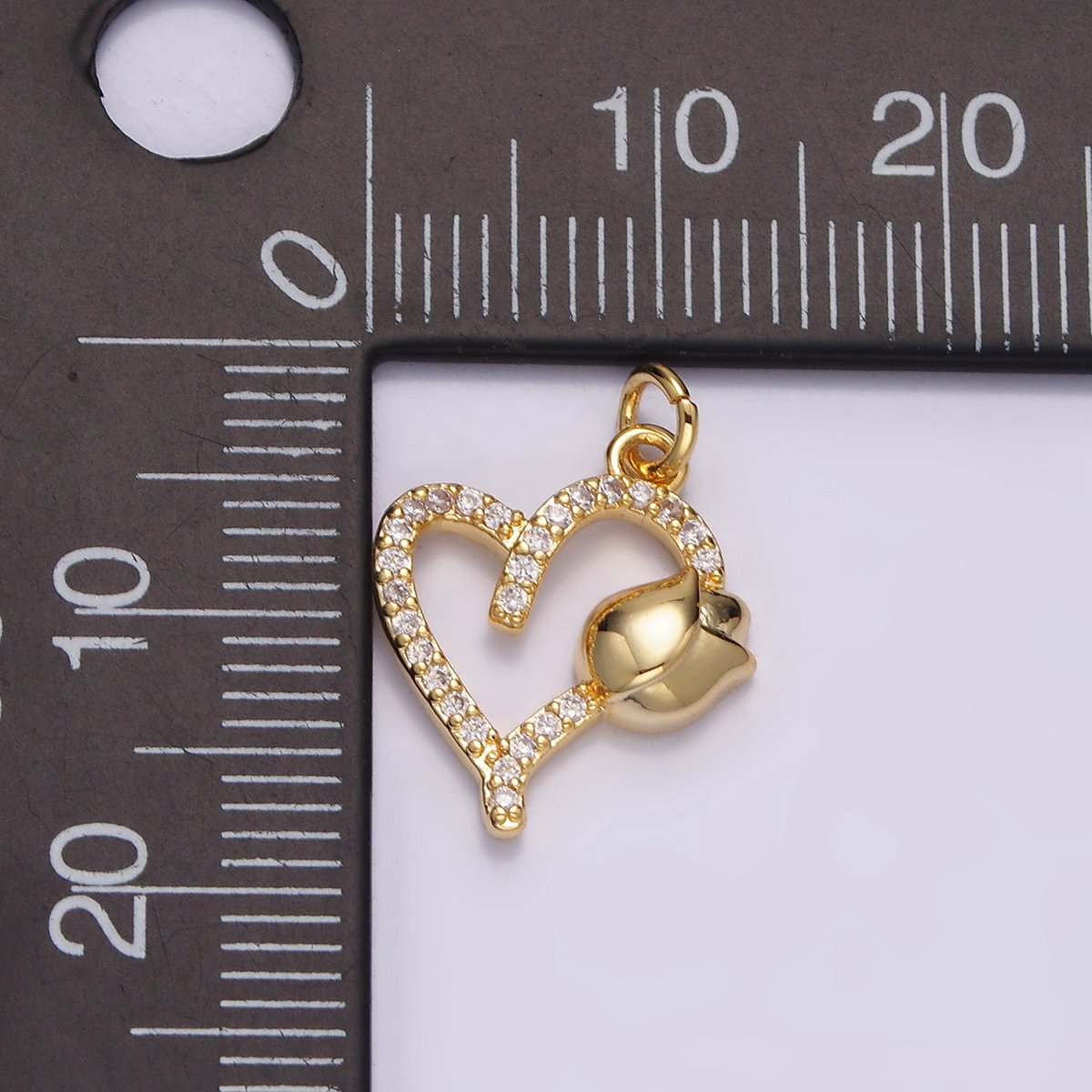 14K Gold Filled 16mm Tulip Flower Open Micro Paved CZ Heart Charm | N1492 - DLUXCA