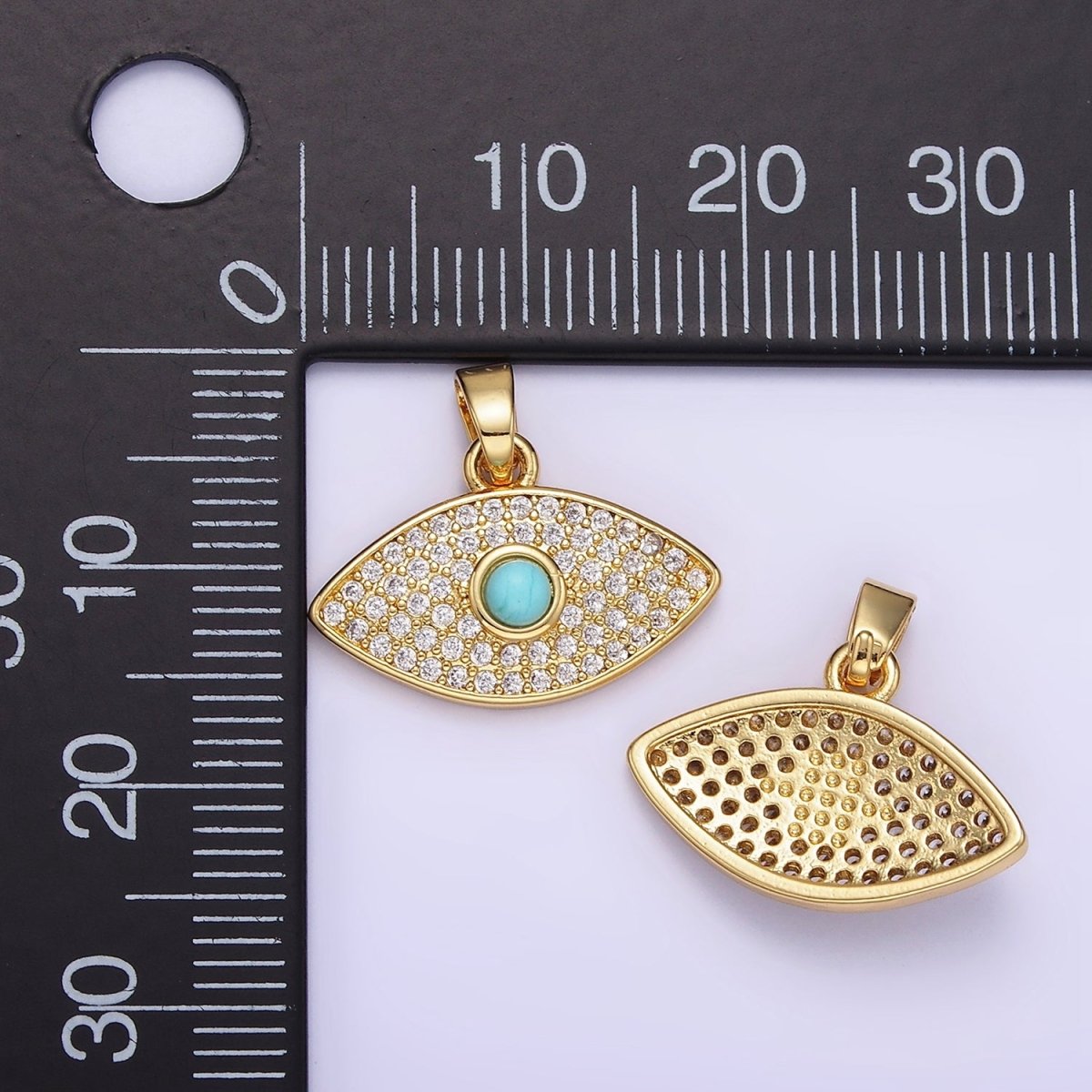 14K Gold Filled 16mm Turquoise Micro Paved CZ Evil Eye Pendant | AH162 - DLUXCA