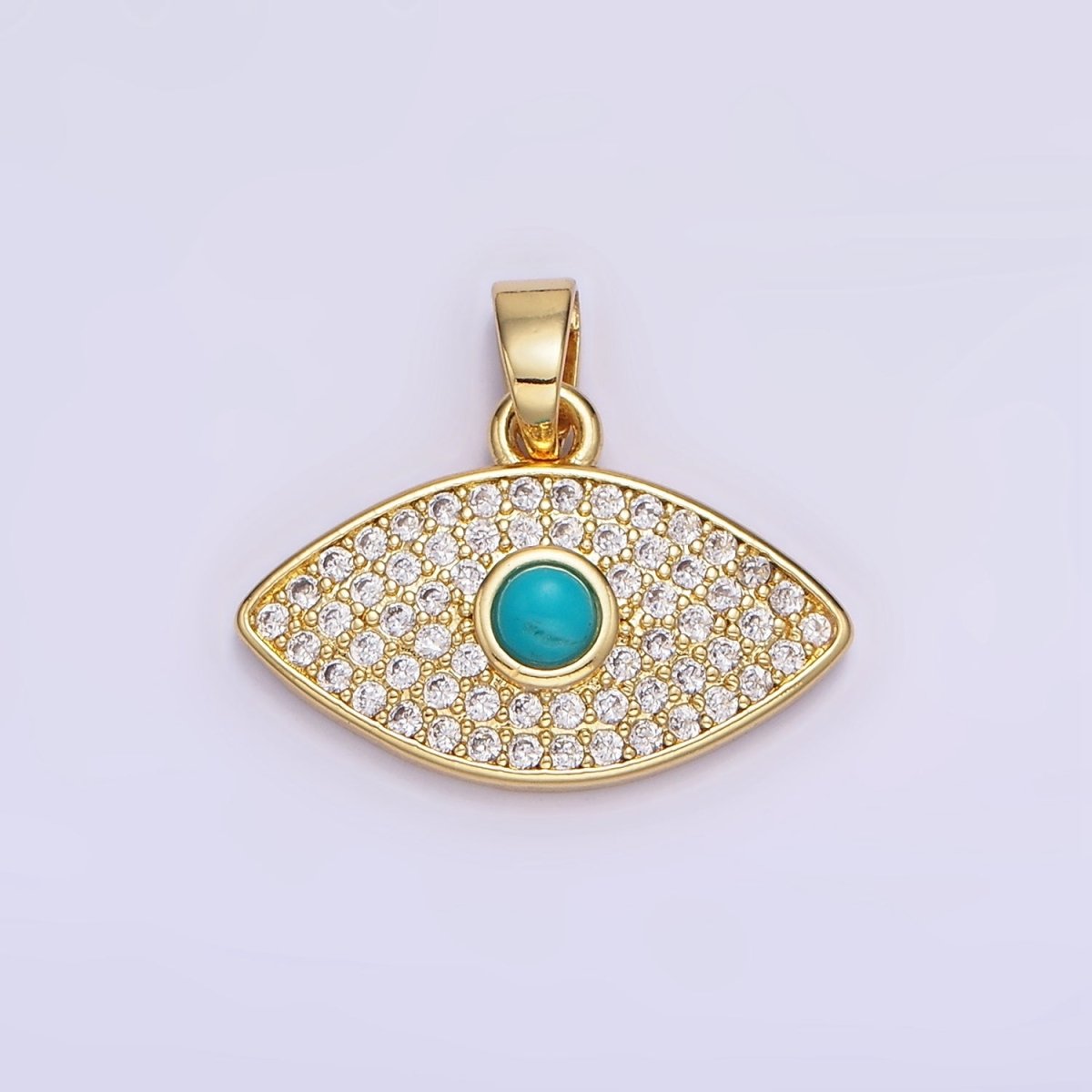 14K Gold Filled 16mm Turquoise Micro Paved CZ Evil Eye Pendant | AH162 - DLUXCA