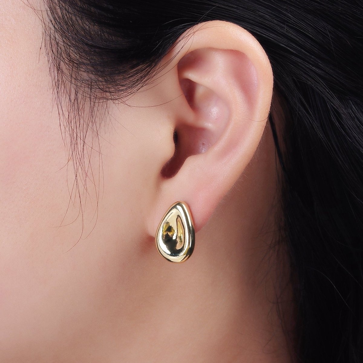 14K Gold Filled 17.5mm Dented Teardrop Modern Statement Stud Kylie Earrings | V065 - DLUXCA