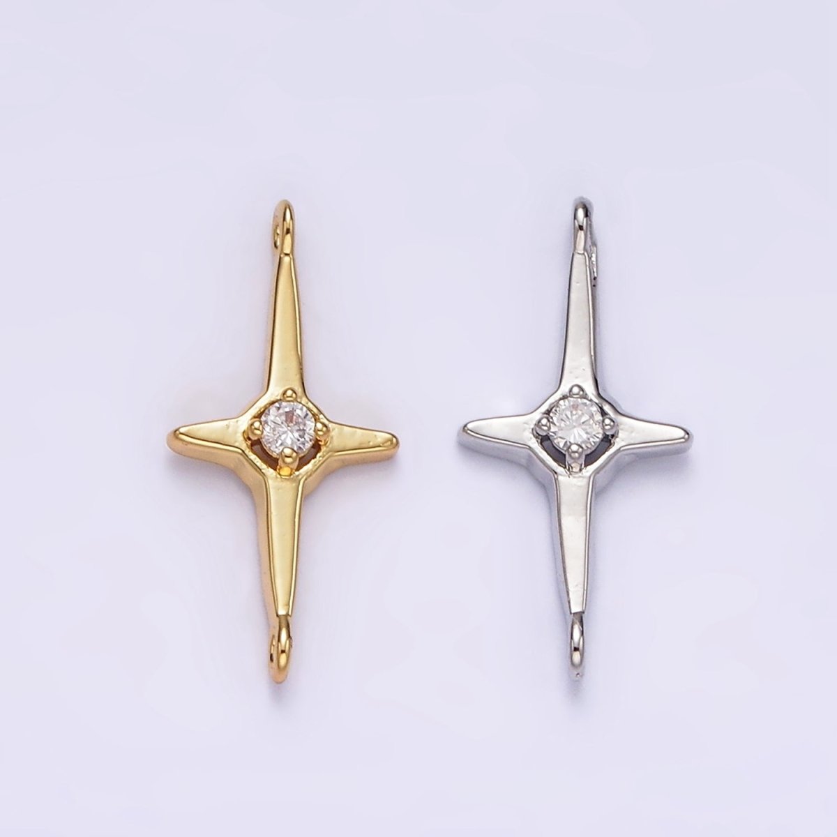 14K Gold Filled 17.7mm Clear CZ Celestial North Star Connector in Gold & Silver | G-788 G-789 - DLUXCA