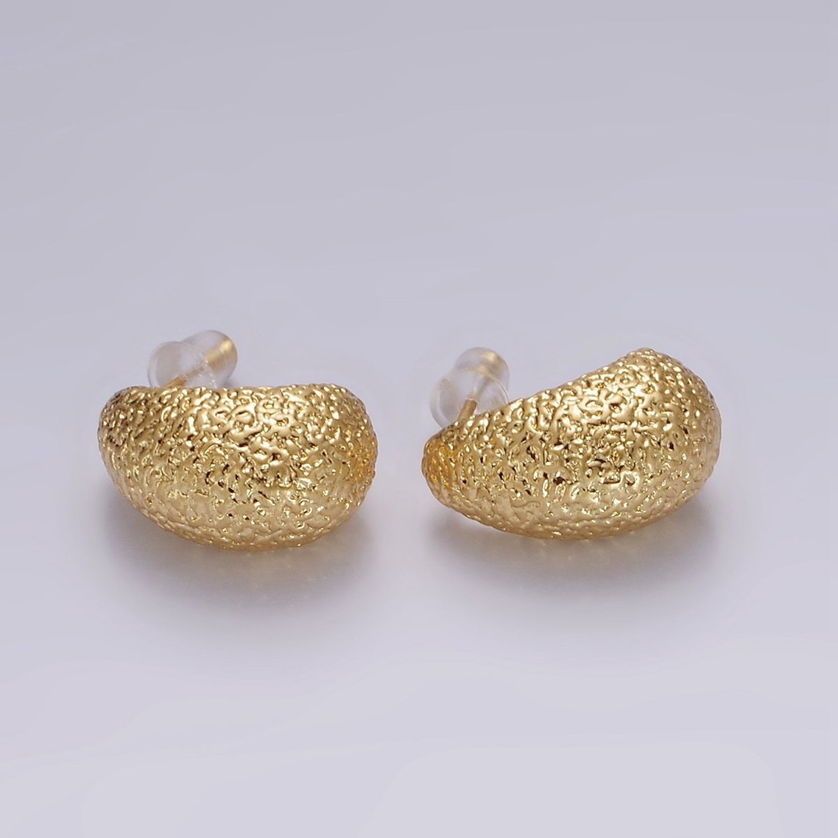 14K Gold Filled 17.7mm J-Shaped Textured Dome Stud Earrings | V309 - DLUXCA
