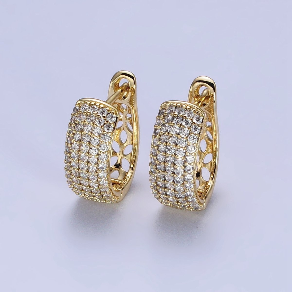 14K Gold Filled 17mm Clear Micro Paved CZ Rounded English Lock Earrings | AB323 - DLUXCA