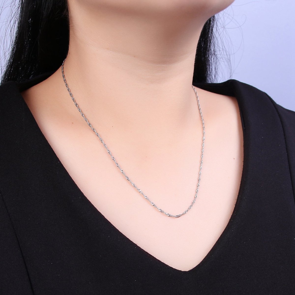 14K Gold Filled 1.7mm Dainty Singapore Chain 18 Inch Layering Necklace w. Extender in Gold | WA-727 Clearance Pricing - DLUXCA