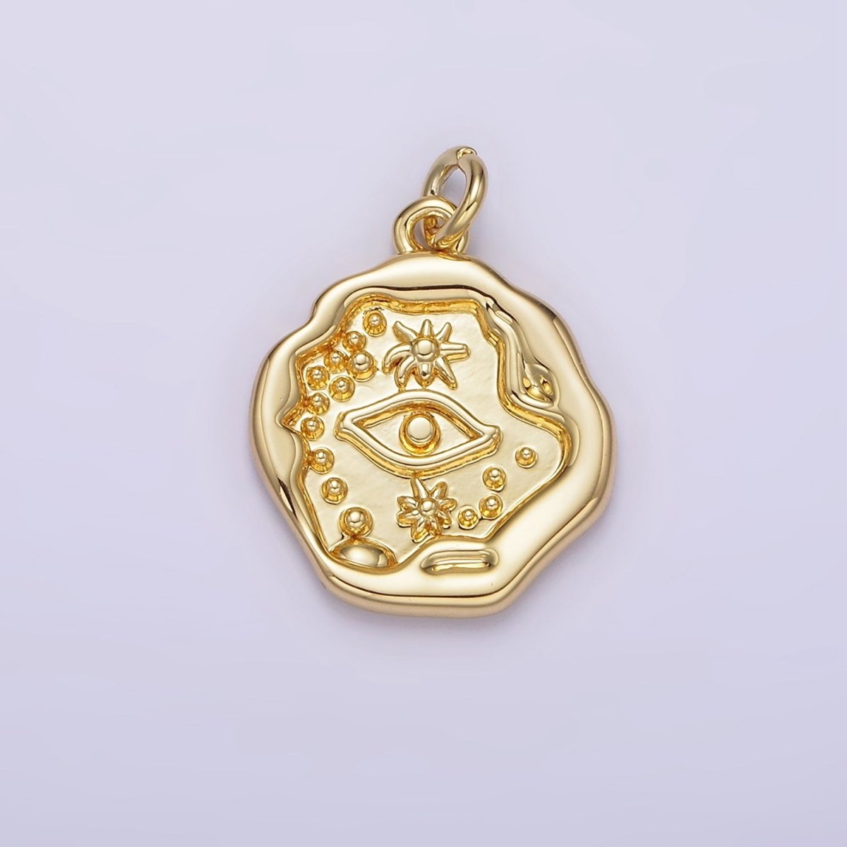 14K Gold Filled 17mm Evil Eye Celestial Sun Dotted Stamped Abstract Round Charm | AG213 - DLUXCA