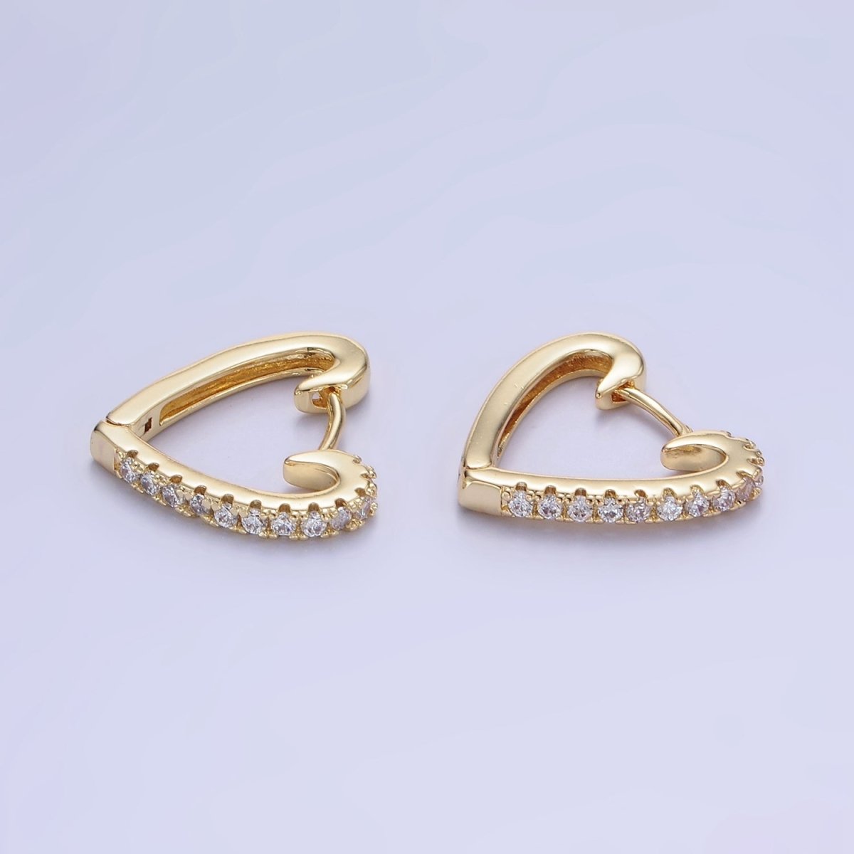 14K Gold Filled 17mm Micro Paved CZ Heart Huggie Earrings | AB1326 - DLUXCA