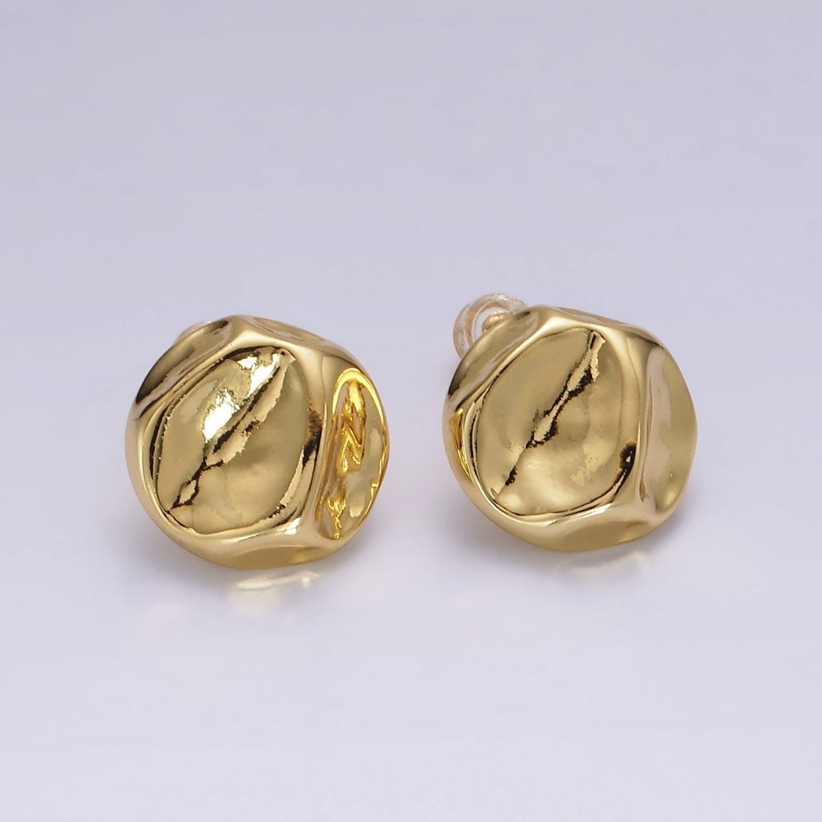 14K Gold Filled 17mm Molten Hammered Round Stud Earrings | V239 - DLUXCA