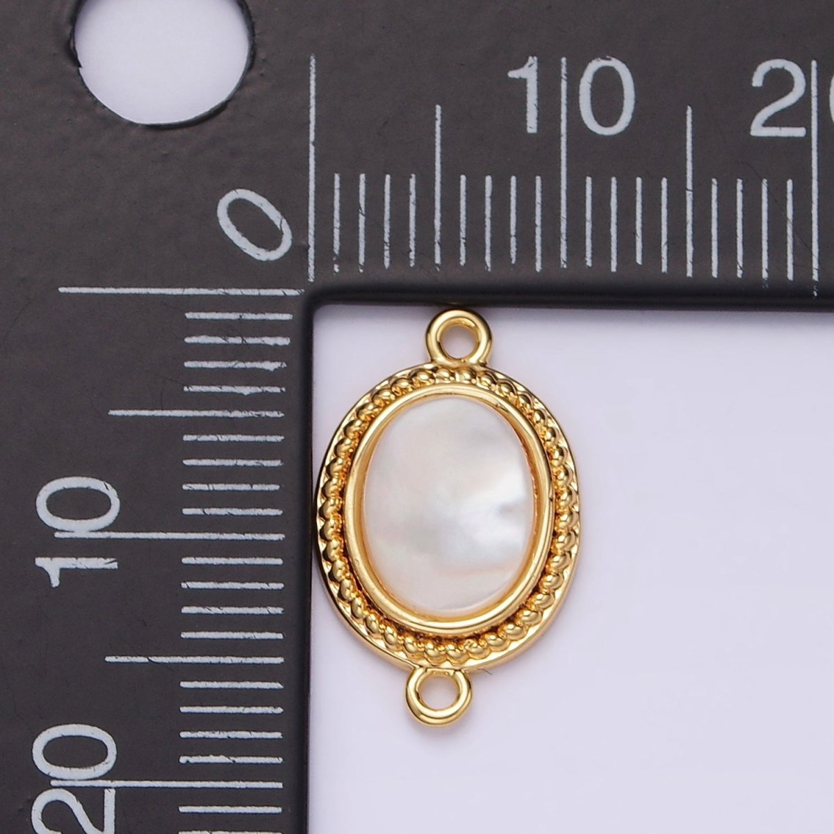 14K Gold Filled 17mm Shell Pearl Braided Bezel Oval Connector | G-062 - DLUXCA