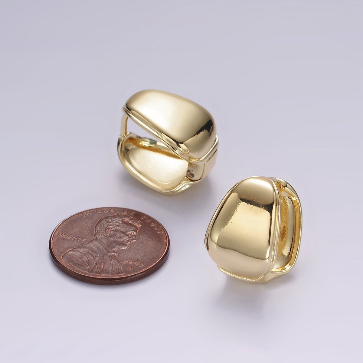 14K Gold Filled 17mm Wide Rounded Square Modern Statement Huggie Earrings | V061 - DLUXCA