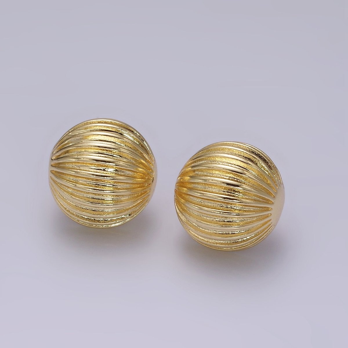 14K Gold Filled 18.5mm Line-Textured Round Dome Stud Earrings | V459 - DLUXCA
