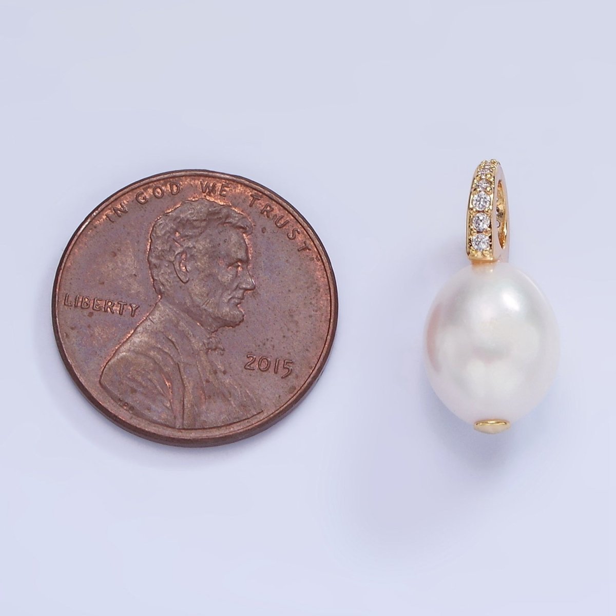 14K Gold Filled 18mm Baroque Freshwater Pearl Micro Paved CZ Drop Pendant | P1724 - DLUXCA