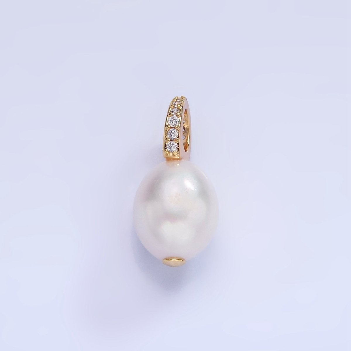 14K Gold Filled 18mm Baroque Freshwater Pearl Micro Paved CZ Drop Pendant | P1724 - DLUXCA