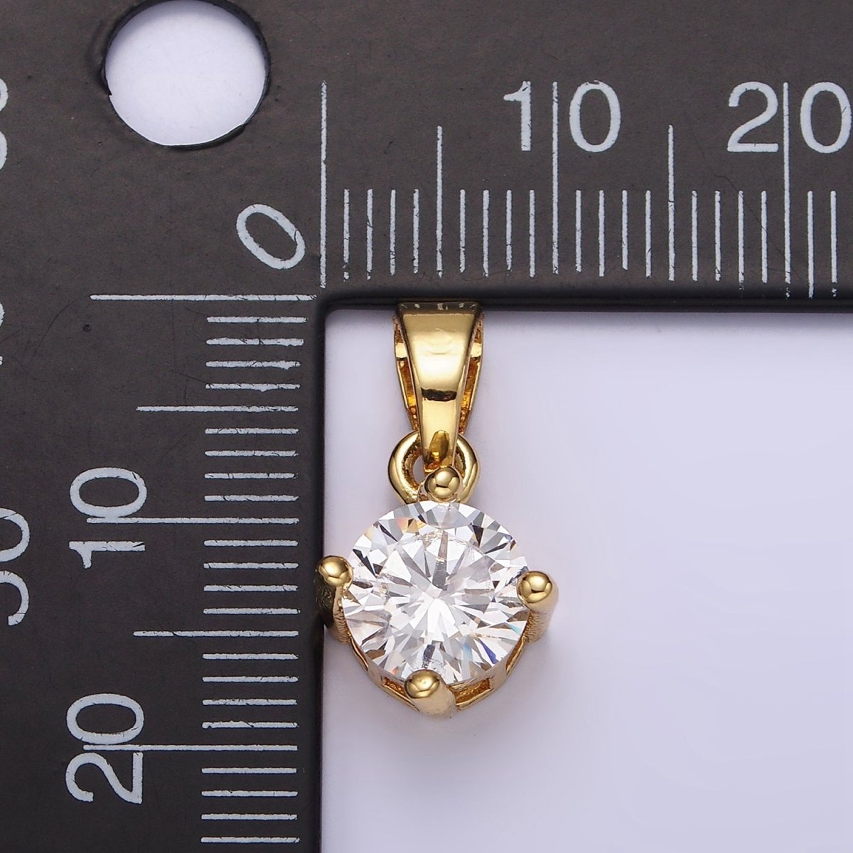 14K Gold Filled 18mm Clear Round Cubic Zirconia CZ Solitaire Minimalist Pendant | N1283 - DLUXCA