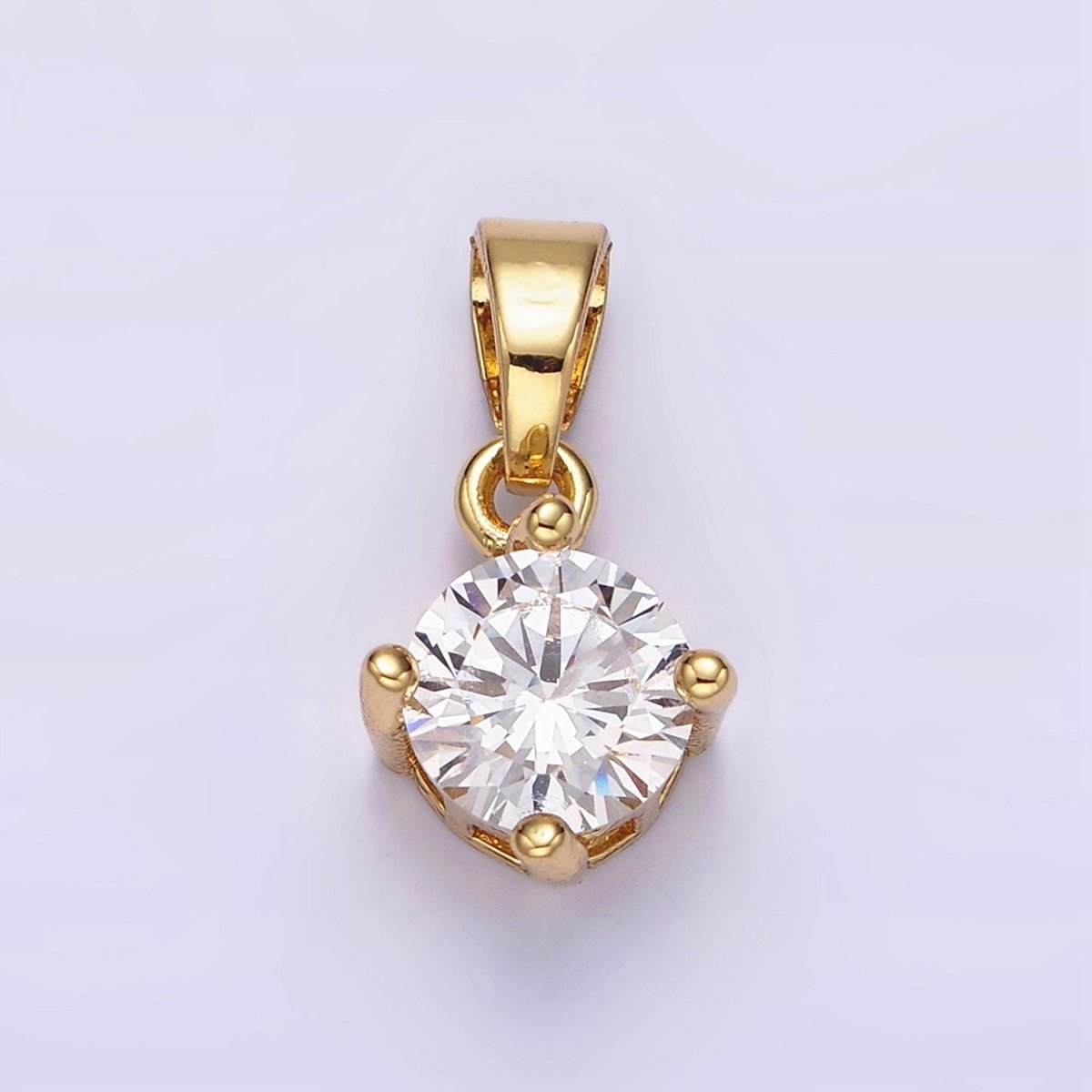 14K Gold Filled 18mm Clear Round Cubic Zirconia CZ Solitaire Minimalist Pendant | N1283 - DLUXCA