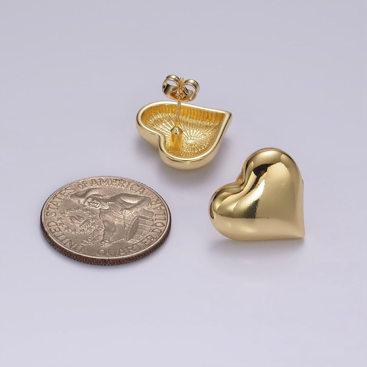 14K Gold Filled 18mm Heart Dome Minimalist Stud Earrings | V297 - DLUXCA