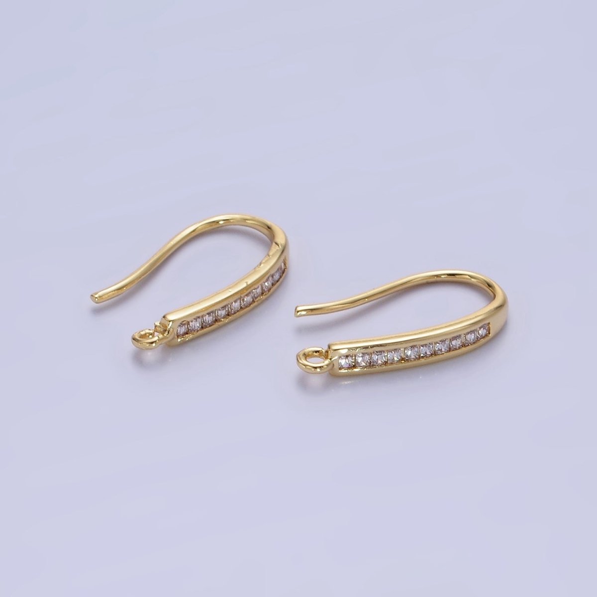 14K Gold Filled 18mm Micro Paved CZ French Hook Earring Findings in Gold & Silver | Z751 Z752 - DLUXCA