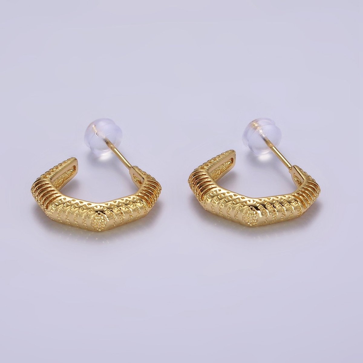 14K Gold Filled 18mm Open Textured Geometric C-Shaped Hoop Earrings | AB1117 - DLUXCA