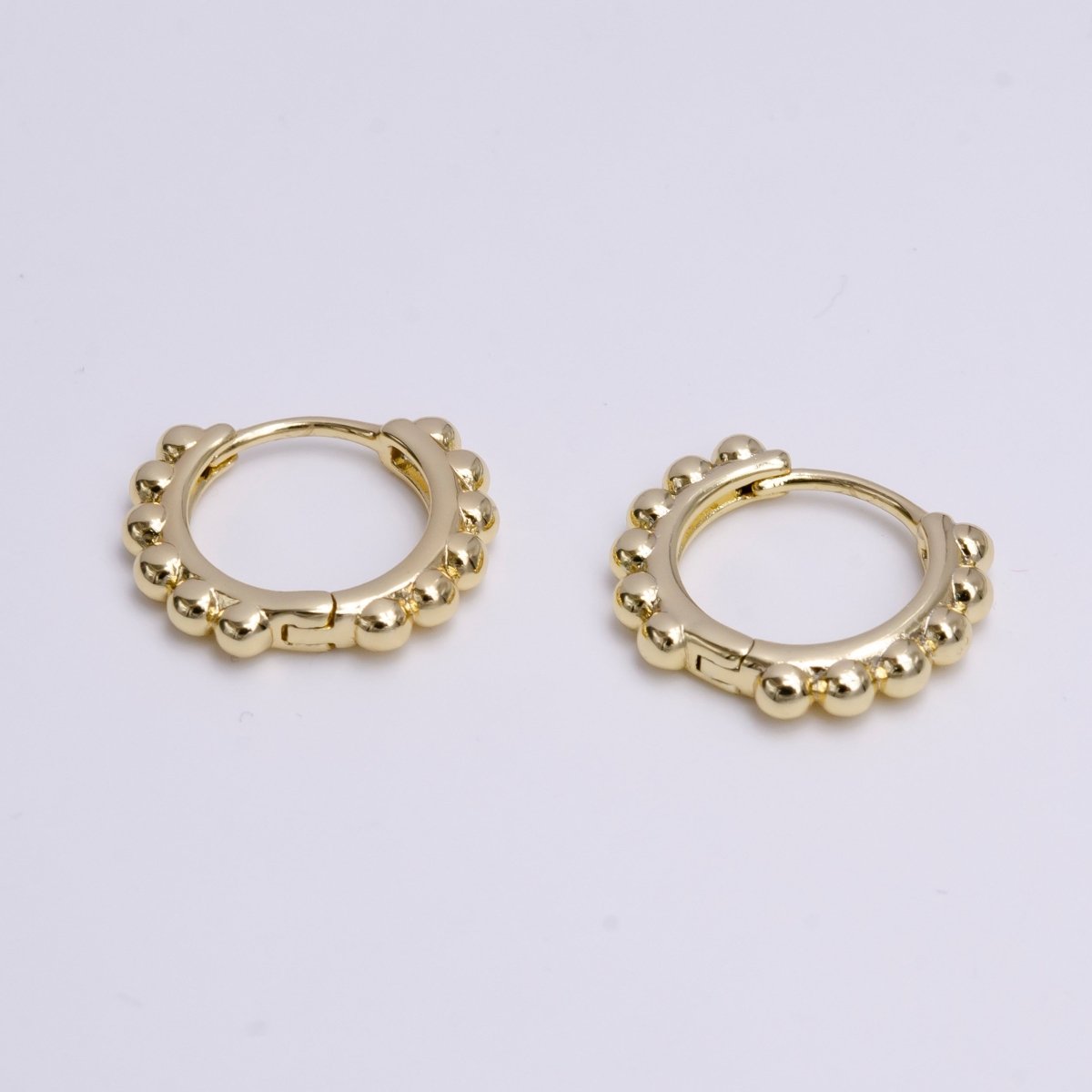 14K Gold Filled 18mm Round Beaded Bubble Ball Lined Huggie Hoop Earrings | Y-929 - DLUXCA