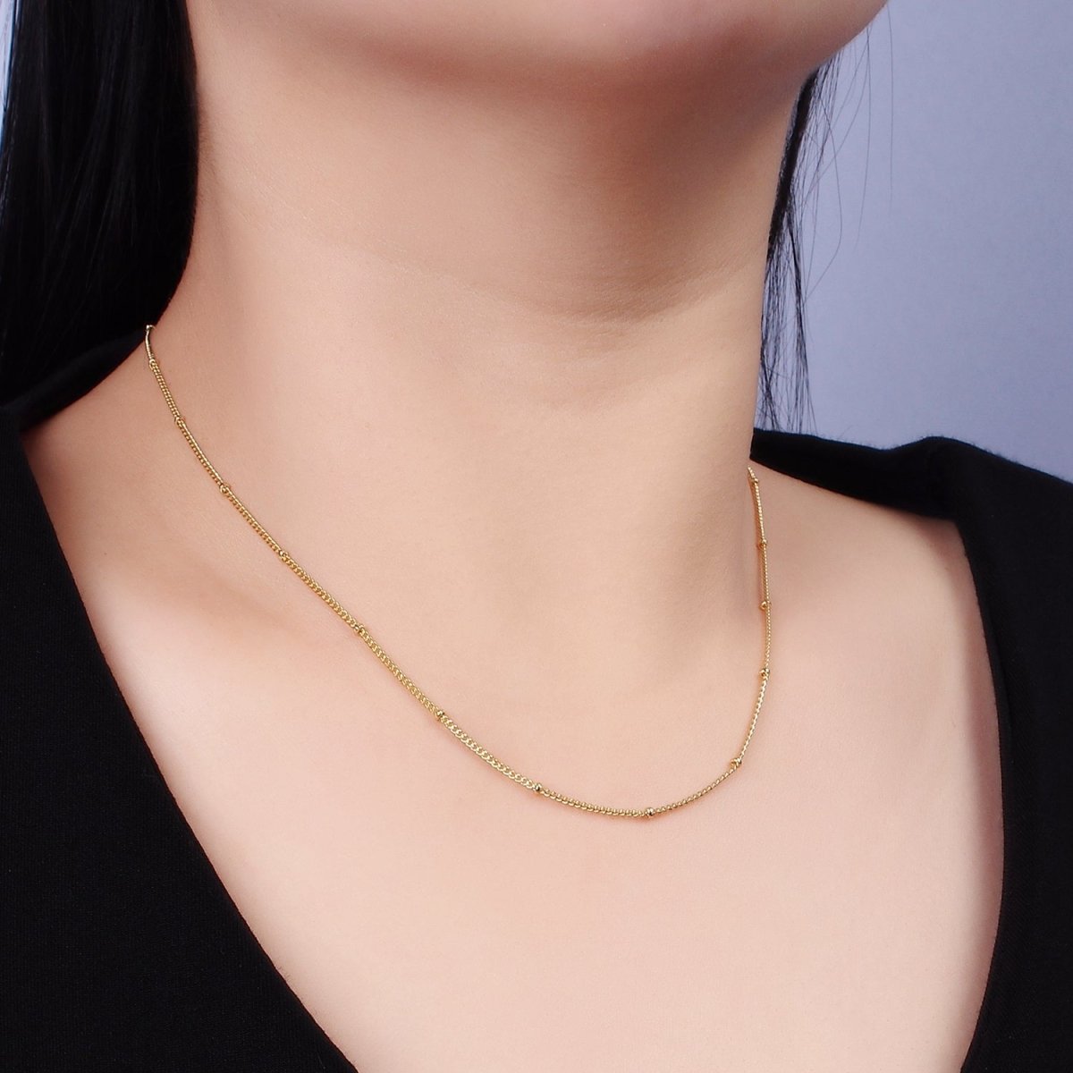 14K Gold Filled 1.8mm Satellite Curb Chain 17 Inch Necklace w. Extender in Gold & Silver | WA-2455 WA-2456 - DLUXCA