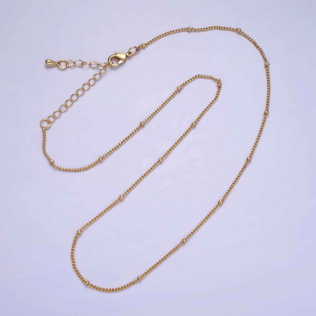 14K Gold Filled 1.8mm Satellite Curb Chain 17 Inch Necklace w. Extender in Gold & Silver | WA-2455 WA-2456 - DLUXCA