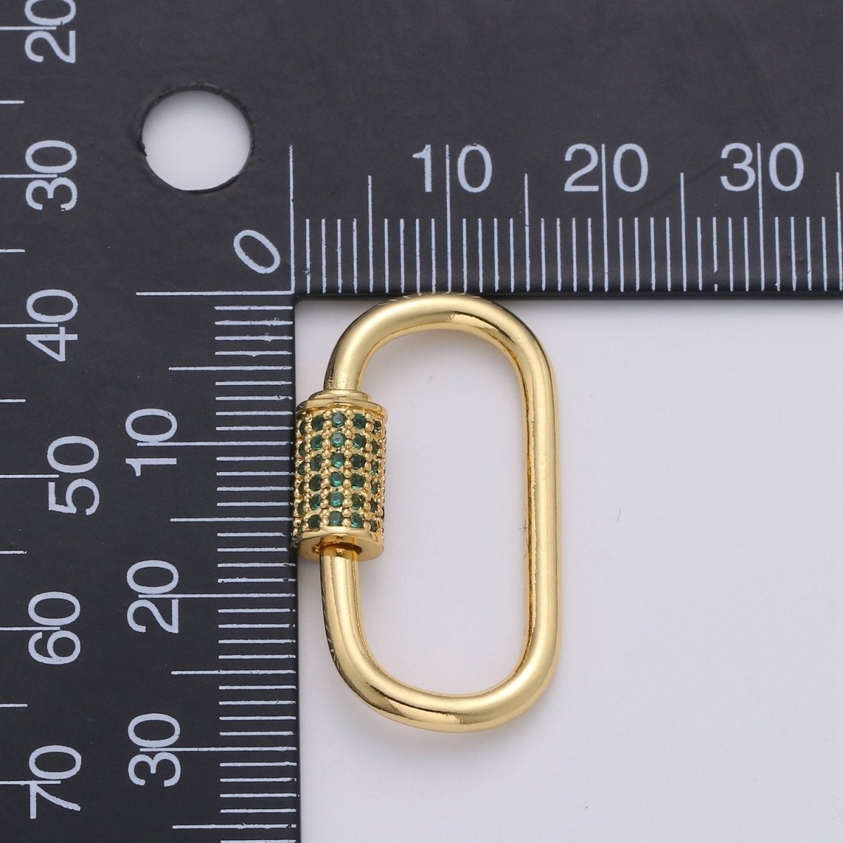 14K Gold Filled 18mm Turquoise, Green Micro Paved CZ Carabiner Closure Jewelry Findings Supply | K734 K735 - DLUXCA