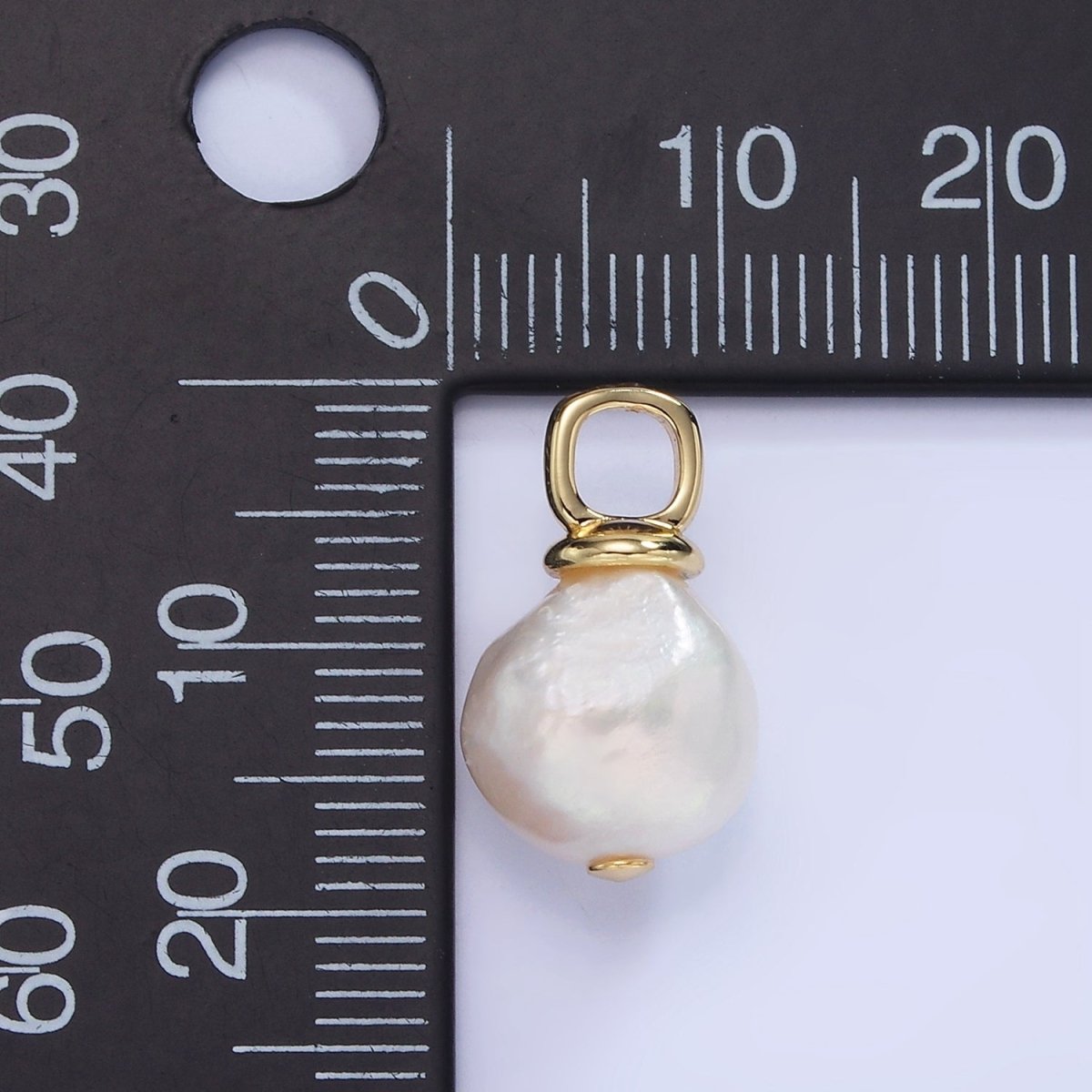 14K Gold Filled 18mm White Baroque Freshwater Pearl Square Bail Drop Pendant | P1727 - DLUXCA