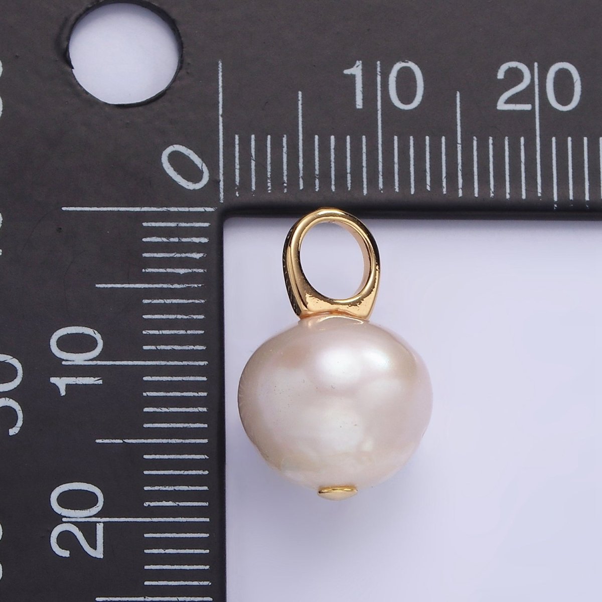 14K Gold Filled 18mm White Freshwater Pearl Button Drop Pendant | P1688 - DLUXCA