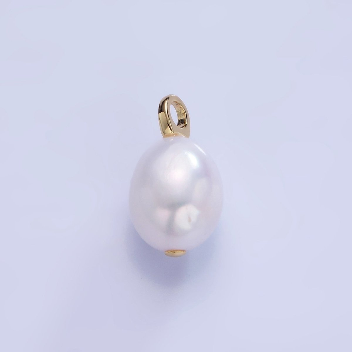 14K Gold Filled 18mm White Oval Freshwater Pearl Drop Pendant | P1733 - DLUXCA