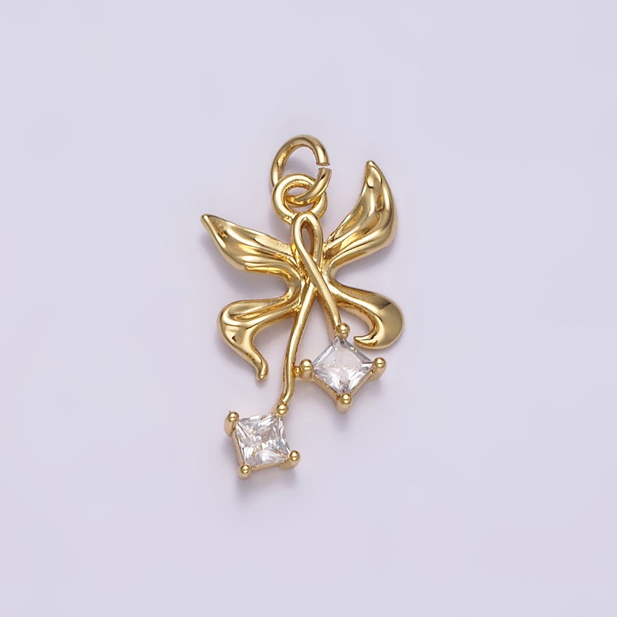 14K Gold Filled 19mm Butterfly Ribbon Double Clear CZ Rhombus Charm | N1487 - DLUXCA
