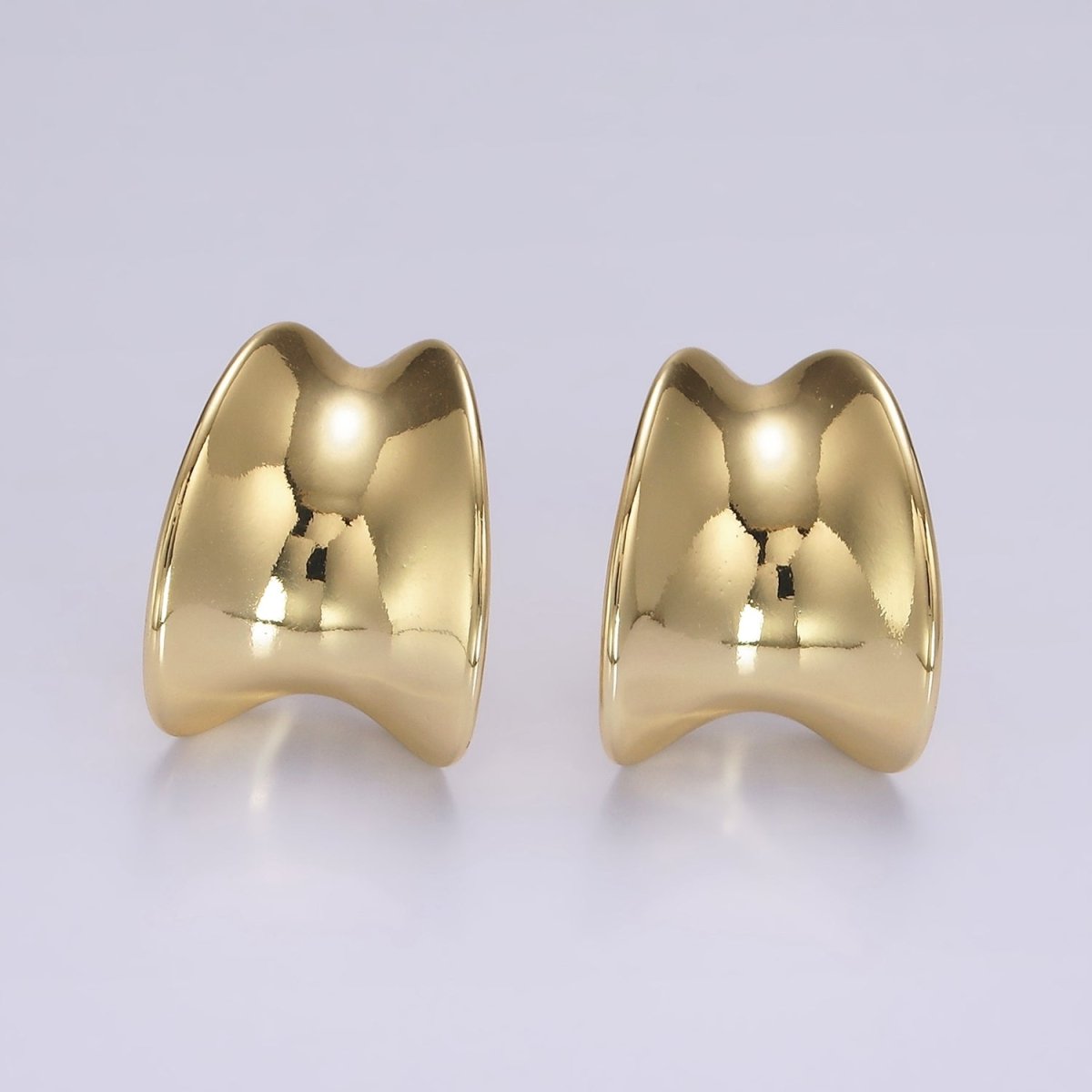 14K Gold Filled 19mm Curved Wide Band Geometric C-Shaped Hoop Earrings | AE949 - DLUXCA