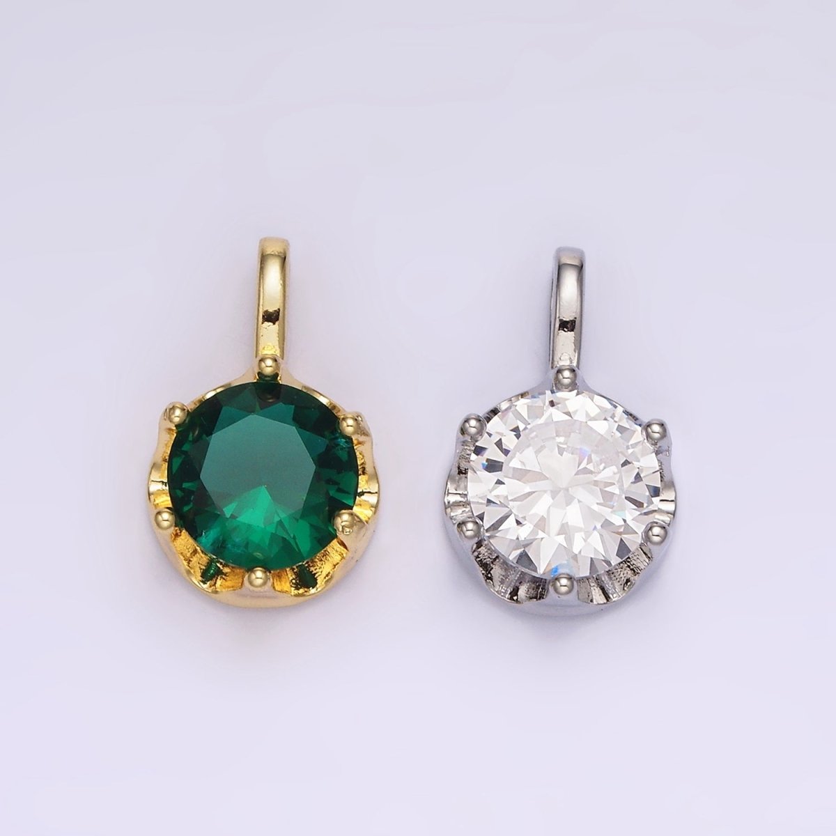 14K Gold Filled 19mm Green, Clear CZ Solitaire Pendant in Gold & Silver | N1834 N1835 - DLUXCA