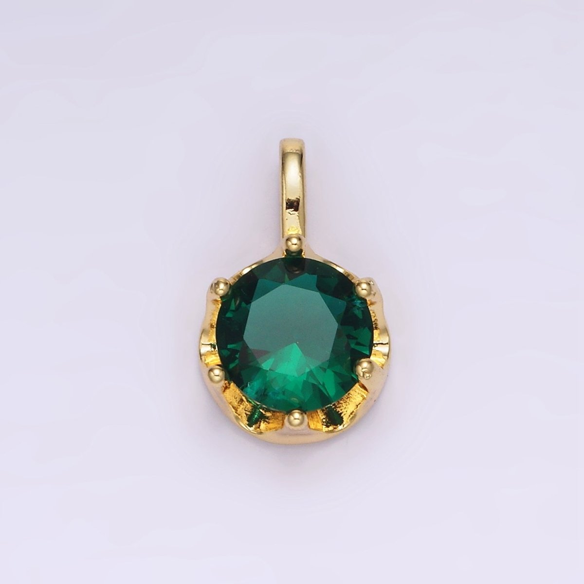 14K Gold Filled 19mm Green, Clear CZ Solitaire Pendant in Gold & Silver | N1834 N1835 - DLUXCA