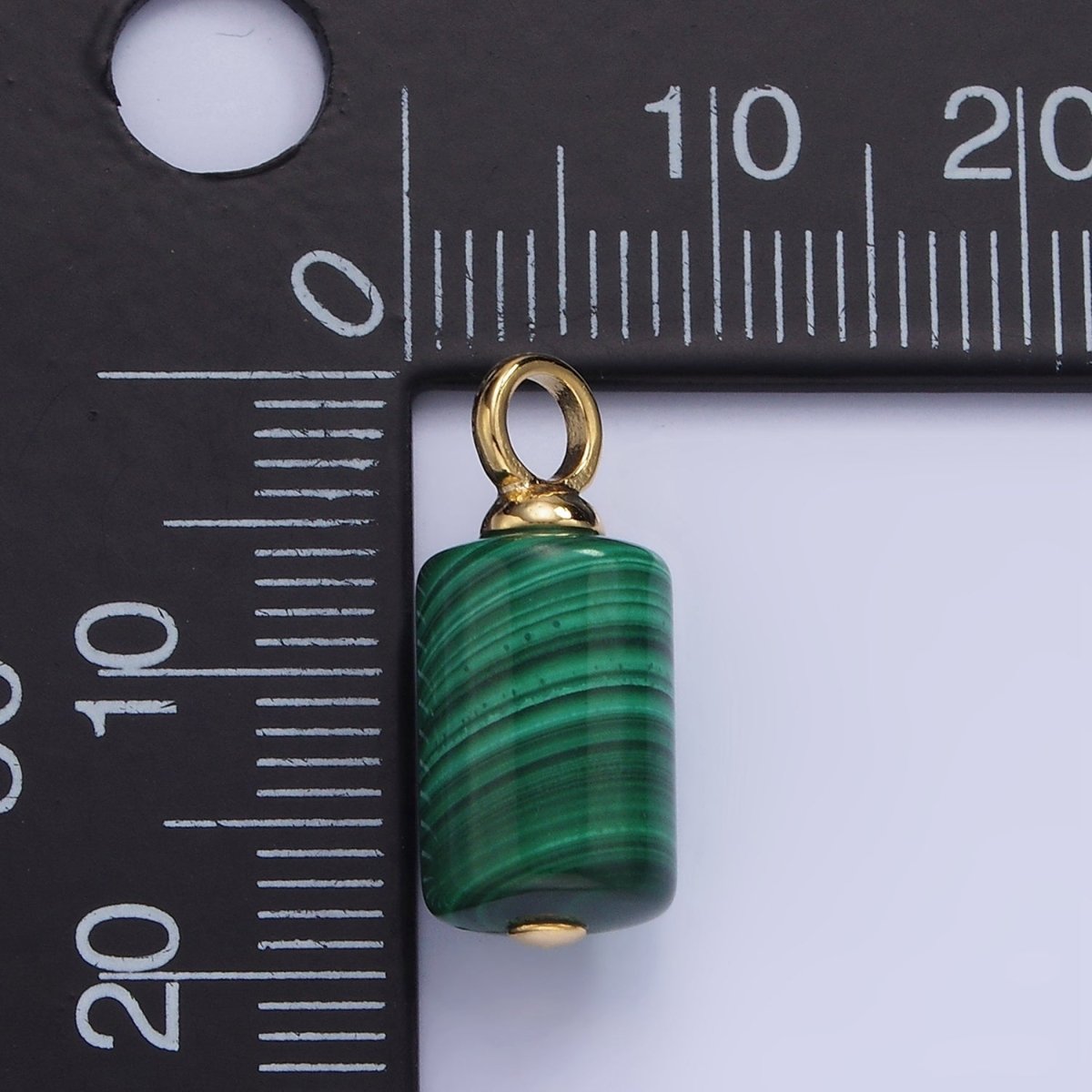 14K Gold Filled 19mm Malachite Gemstone Tube Cylinder Drop Charm | AG706 - DLUXCA