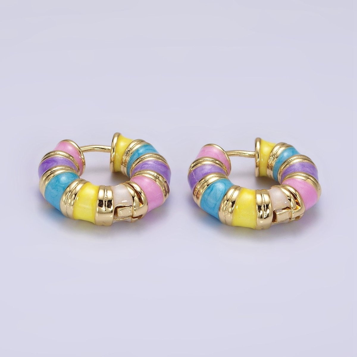 14K Gold Filled 19mm Multicolor Enamel Double Lined Chubby Huggie Earrings | V055 - DLUXCA