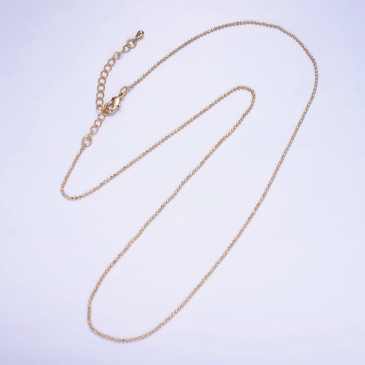 14K Gold Filled 1mm Bead Ball Chain 17.5 Inch, 19.5 Inch Necklace w. Extender | WA-2428 WA-2429 - DLUXCA