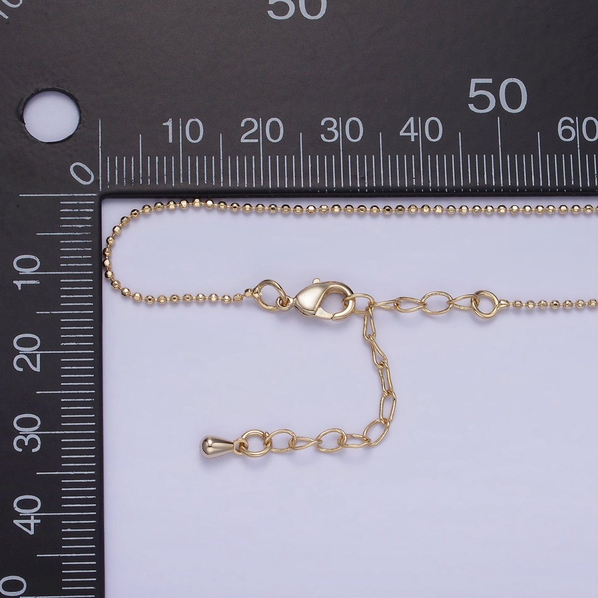 14K Gold Filled 1mm Bead Ball Chain 17.5 Inch, 19.5 Inch Necklace w. Extender | WA-2428 WA-2429 - DLUXCA