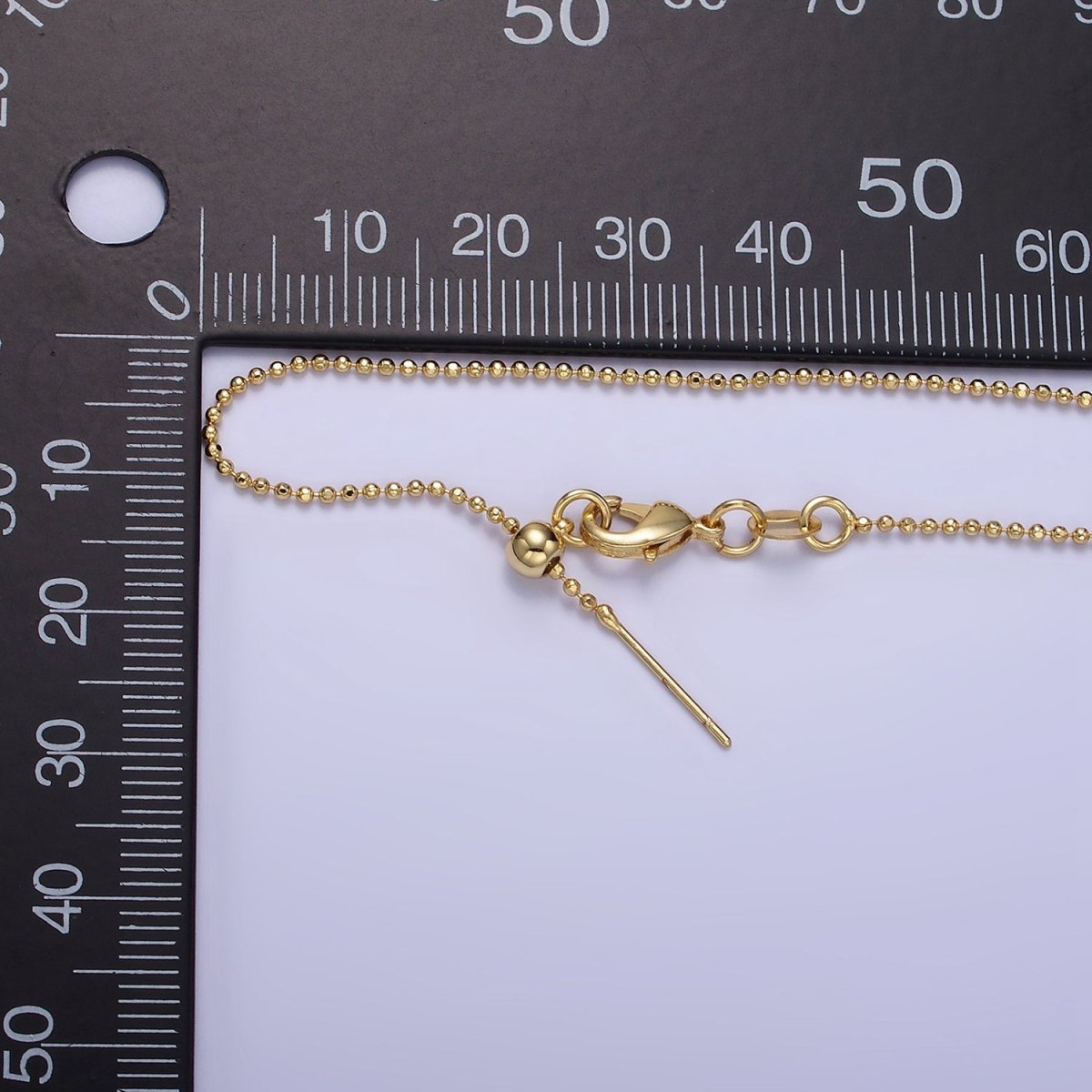 14K Gold Filled 1mm Bead Chain 17.5 Inch Needle Slider Necklace in Gold & Silver | WA-2426 WA-2427 - DLUXCA