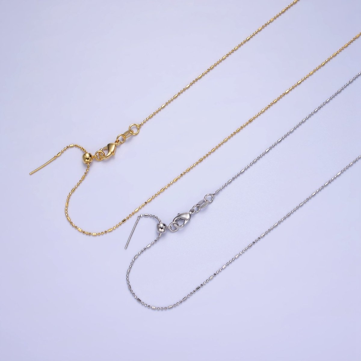 14K Gold Filled 1mm Bead Tube Chain 18 Inch Slider Necklace in Gold & Silver | WA-2423 WA-2424 - DLUXCA