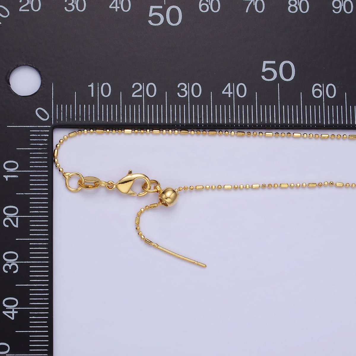 14K Gold Filled 1mm Bead Tube Chain 18 Inch Slider Necklace in Gold & Silver | WA-2423 WA-2424 - DLUXCA