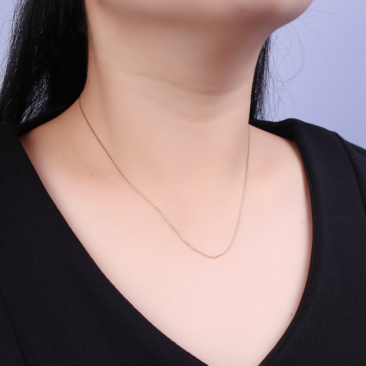 14K Gold Filled 1mm Cable Chain Dainty 18 Inch Layering Slider Necklace | WA-738 Clearance Pricing - DLUXCA