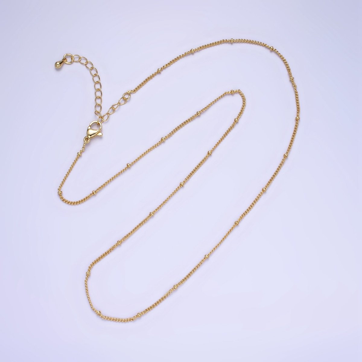 14K Gold Filled 1mm Curb Satellite Chain 18 Inch Necklace w. Extender | WA-2432 - DLUXCA