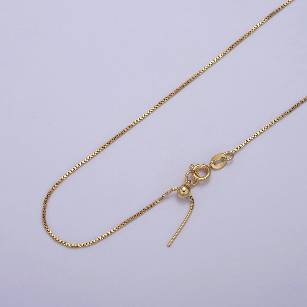 14K Gold Filled 1mm Dainty Box Chain 19 Inch Layering Adjustable Slider Necklace | WA-70 - DLUXCA