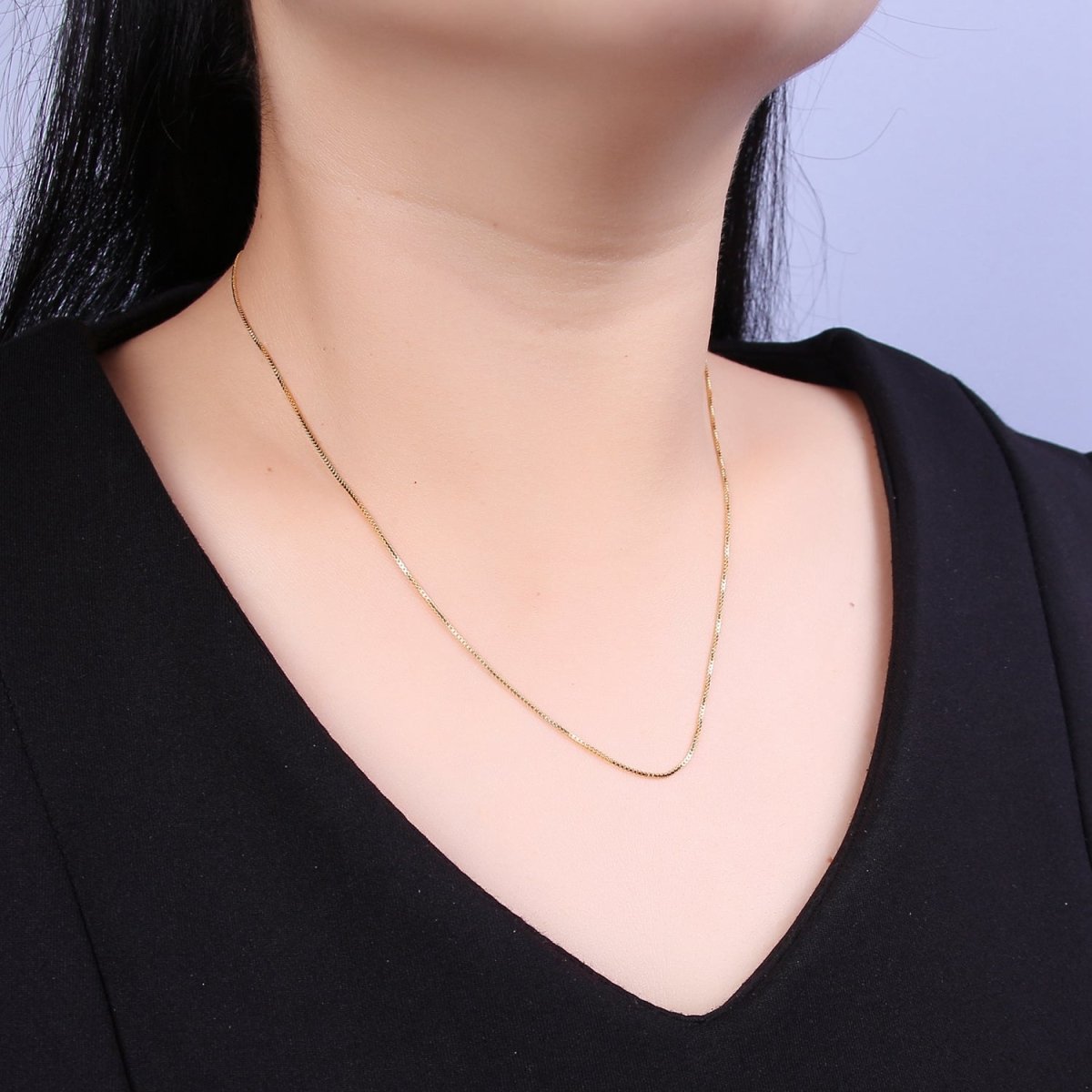 14K Gold Filled 1mm Dainty Box Chain 19 Inch Layering Adjustable Slider Necklace | WA-70 - DLUXCA
