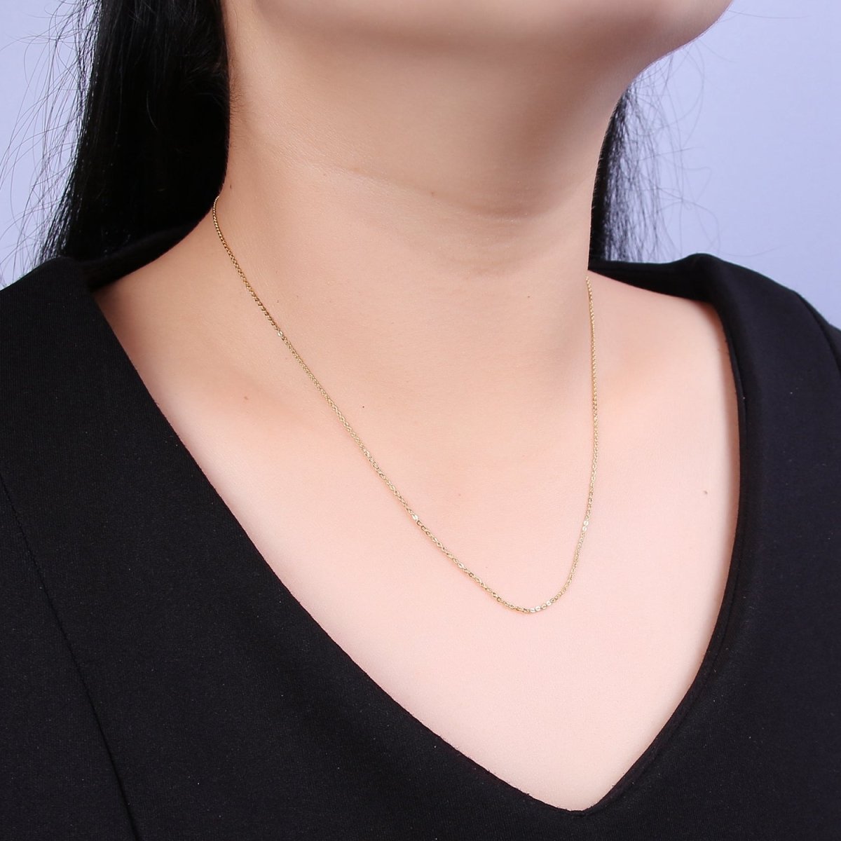 14K Gold Filled 1mm Dainty Cable Chain 18 Inch Layering Slider Necklace | WA-737 Clearance Pricing - DLUXCA