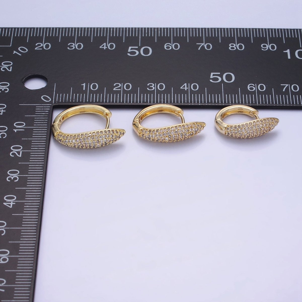 14K Gold Filled 20mm, 18mm, 21mm Micro Paved CZ Bar Huggie Earrings | AB1316 - AB1318 - DLUXCA
