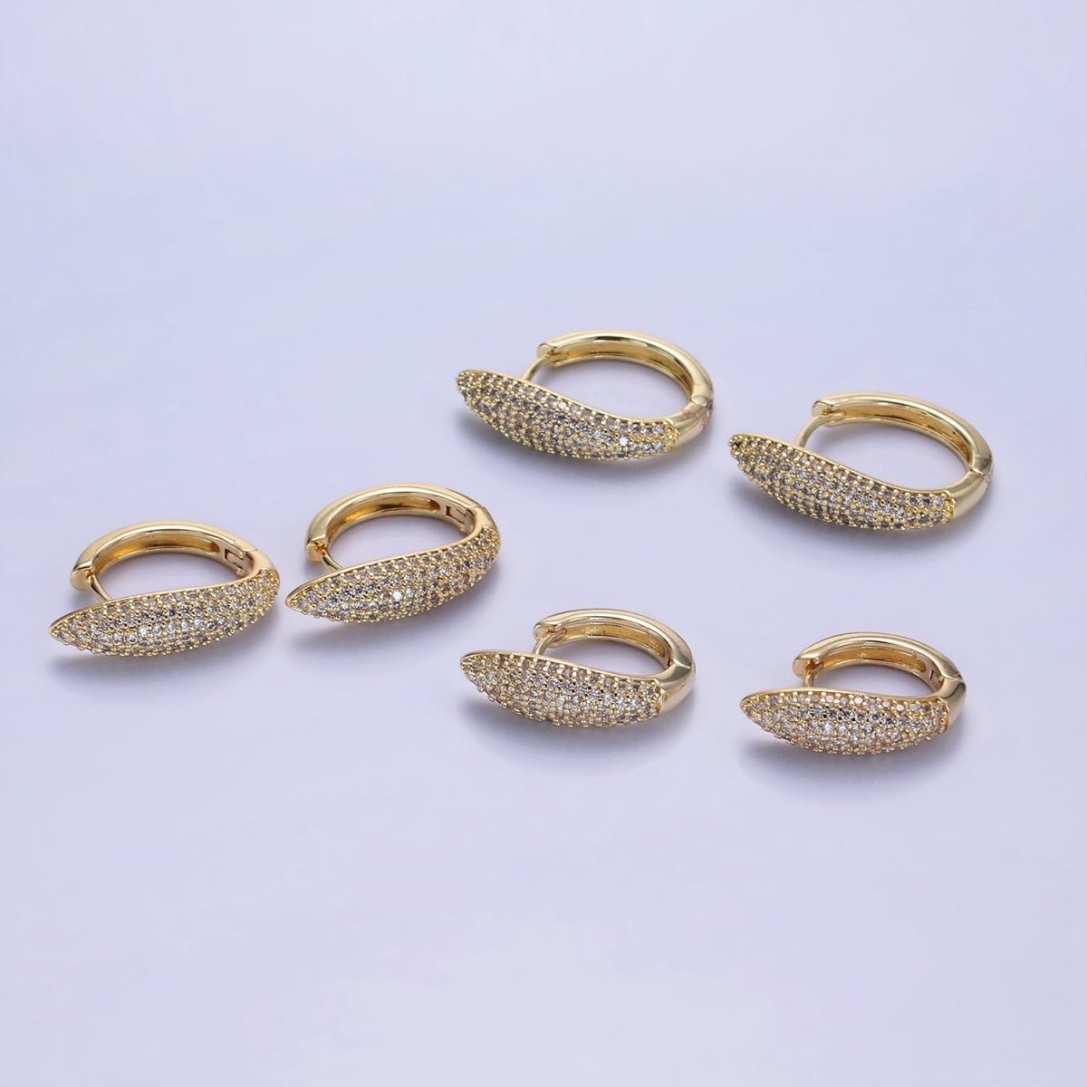 14K Gold Filled 20mm, 18mm, 21mm Micro Paved CZ Bar Huggie Earrings | AB1316 - AB1318 - DLUXCA