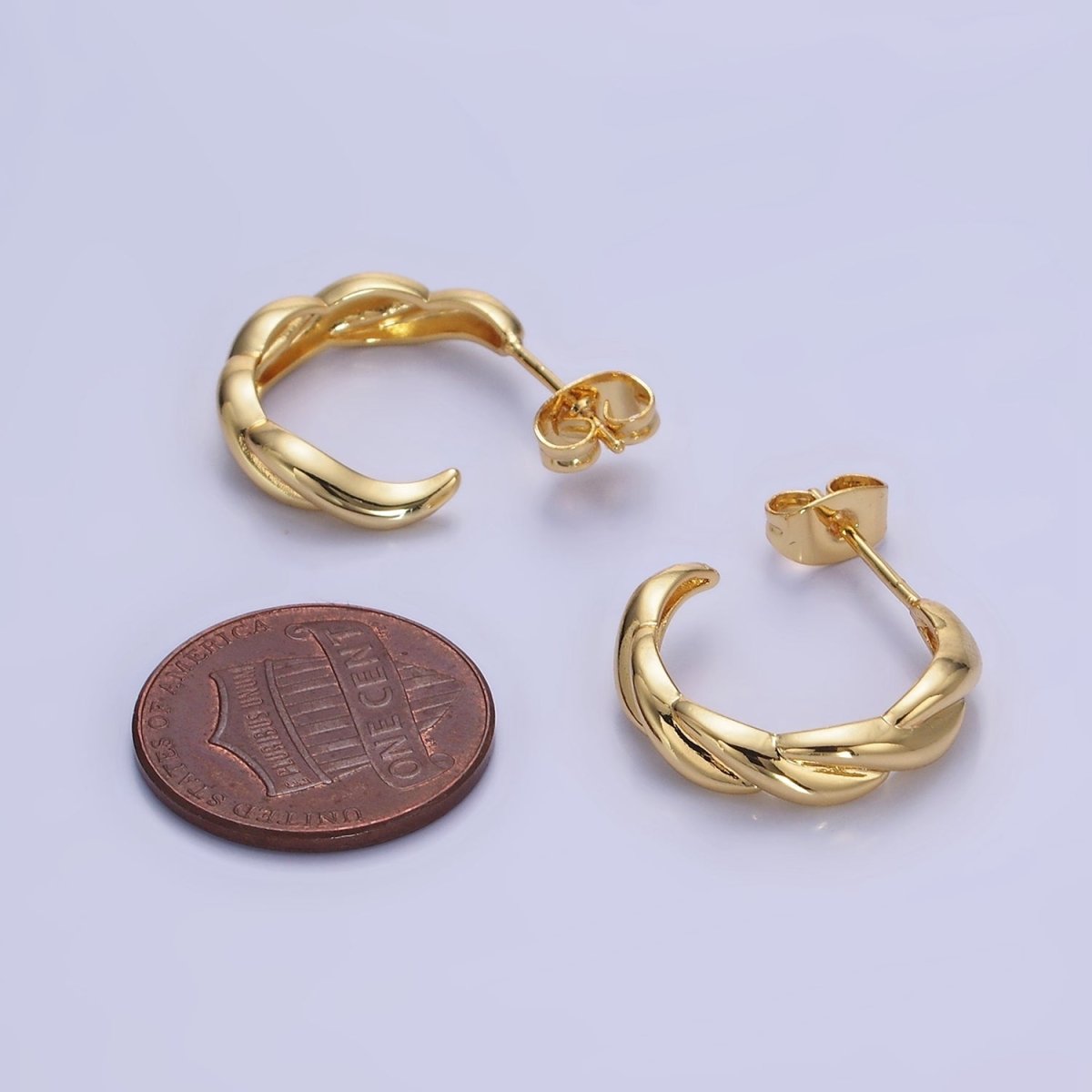 14K Gold Filled 20mm Braided C-Shaped Hoop Earrings | AB1320 - DLUXCA