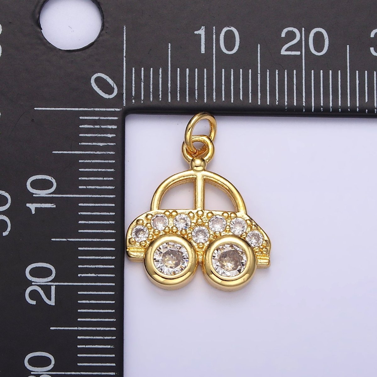 14K Gold Filled 20mm Car Transportation Clear Micro Paved CZ Charm | N1041 - DLUXCA