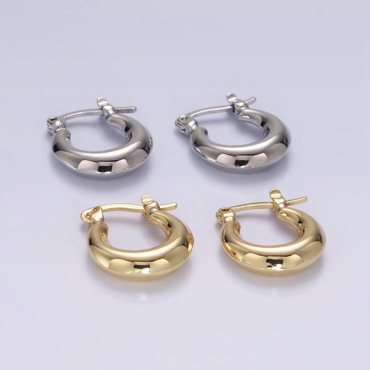 14K Gold Filled 20mm Chubby U-Curved Latch Hoop Earrings in Gold & Silver | AE751 AE752 - DLUXCA