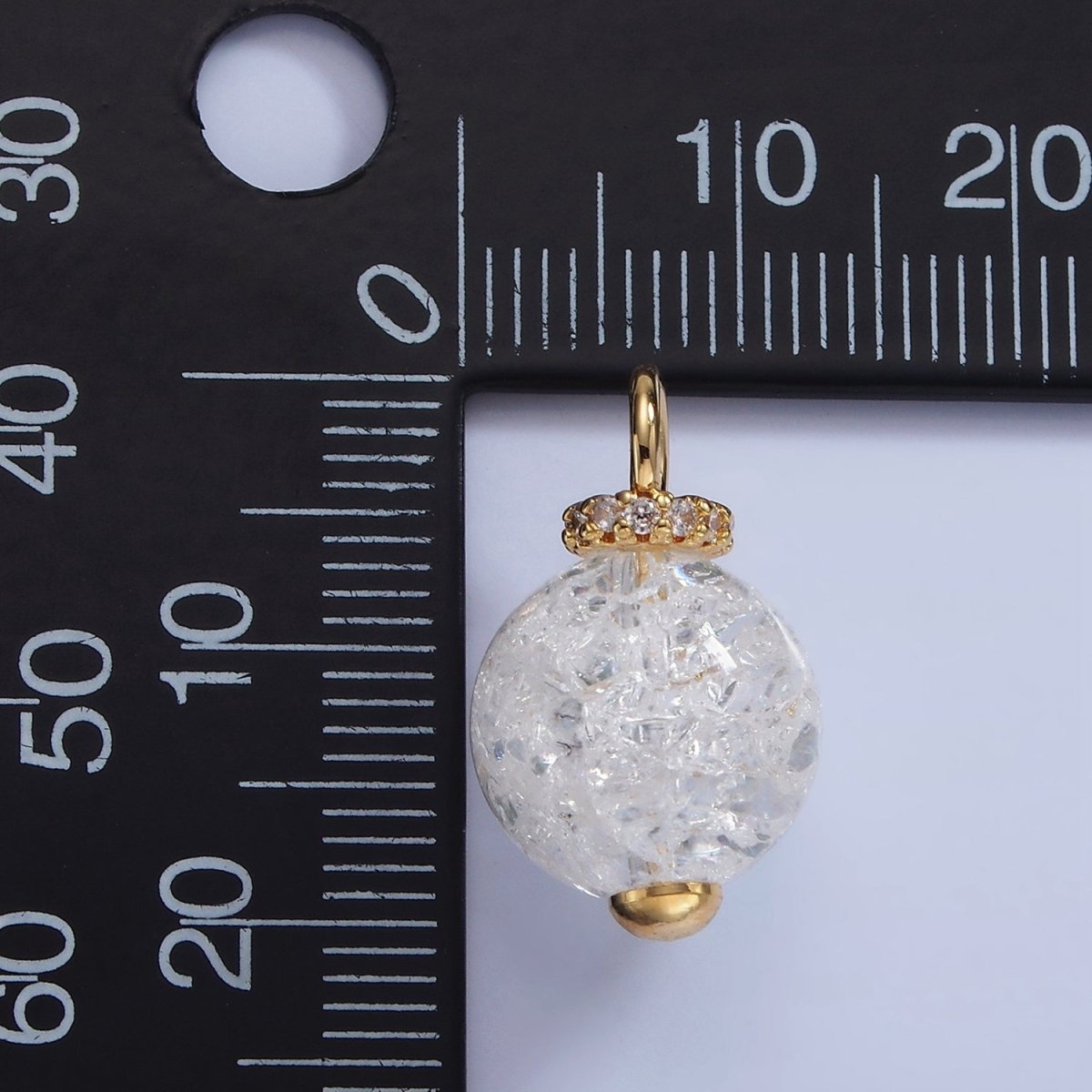 14K Gold Filled 20mm Clear Crystal Quartz Round Drop Micro Paved Pendant | AG621 - DLUXCA